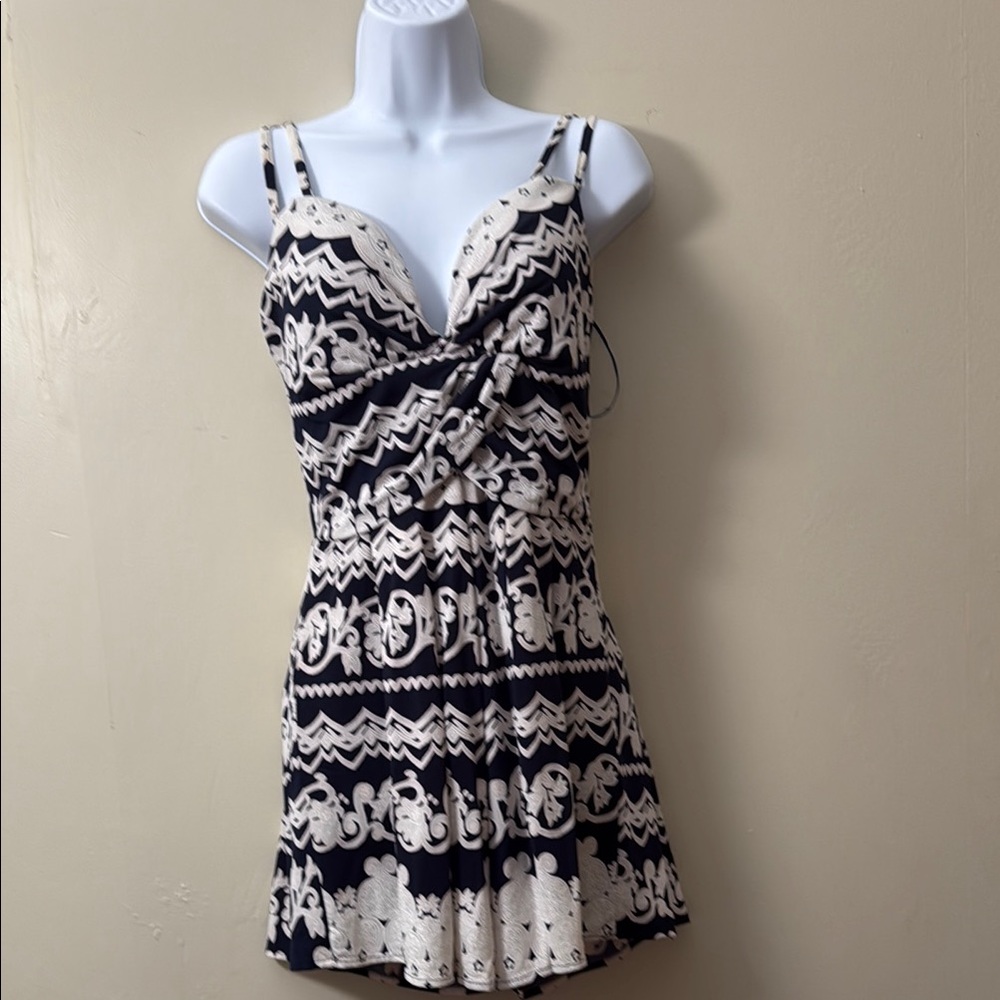 Blue and White Sleeveless Mini Sundress